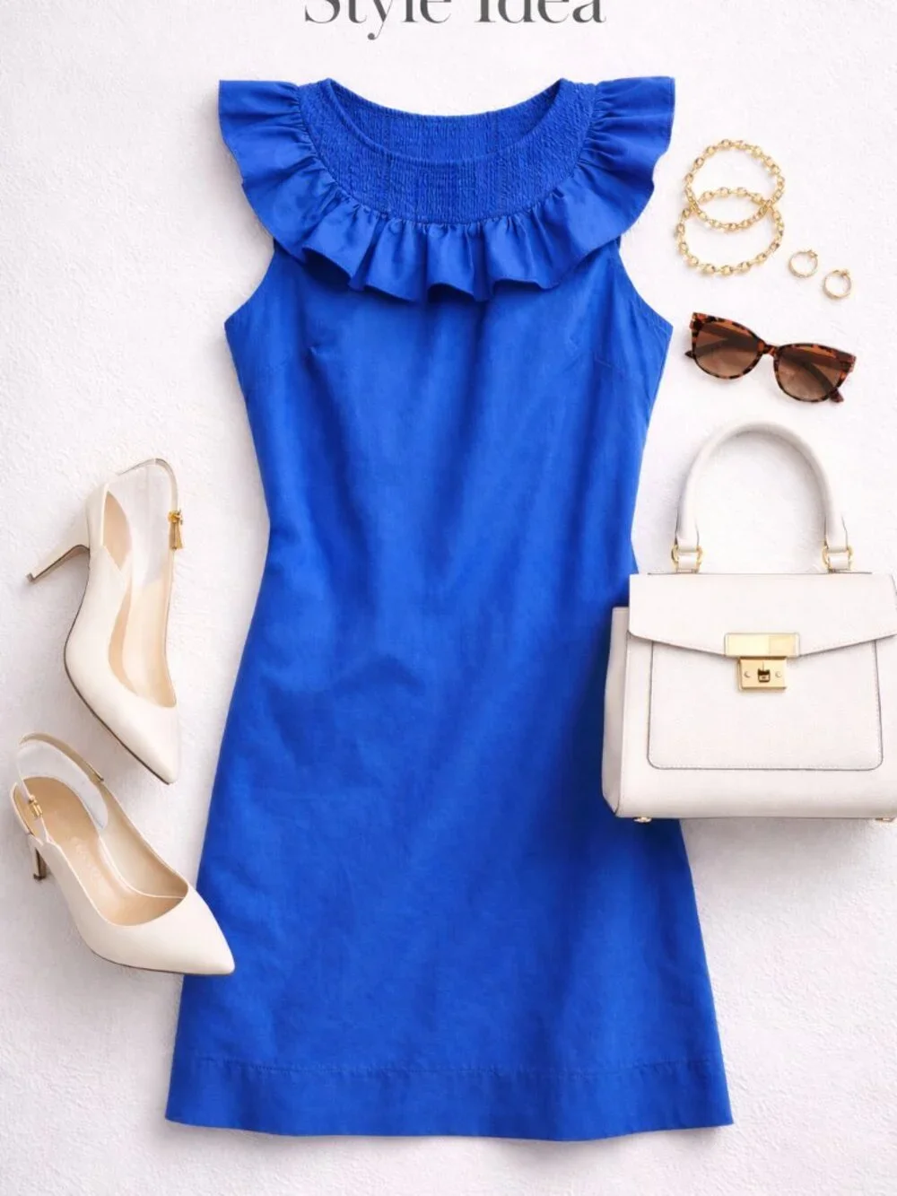 J.Crew Blue Ruffle Neck Shift Dress Size 2  Classic Preppy Career Chic